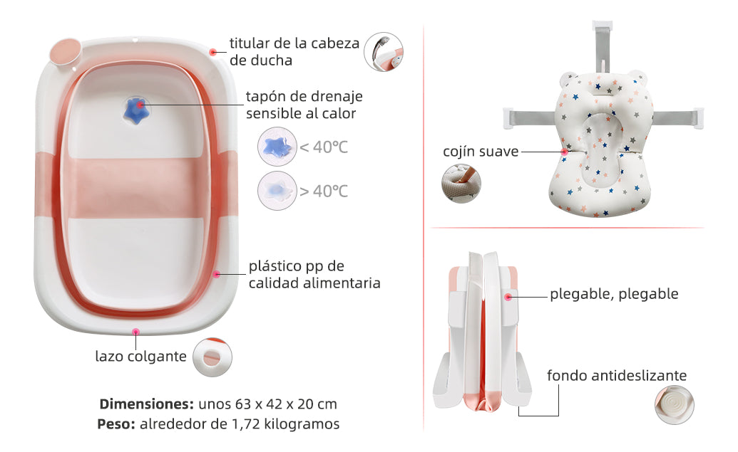 Bañera Tina Plegable Para Bebé Con Termo
